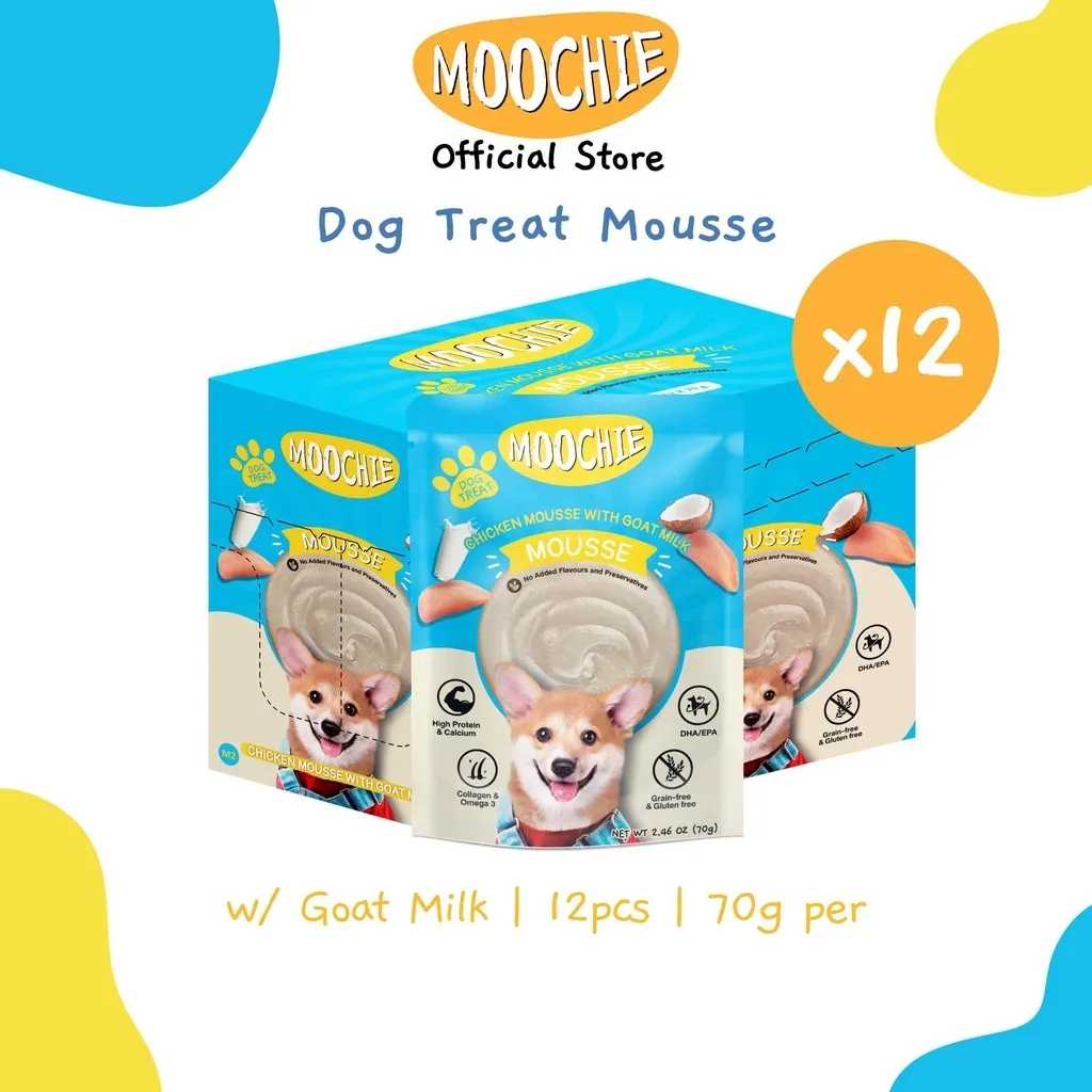 Moochie Value Box Wet Dog Treat Chicken Mousse W/ Goat Milk 70g Pouch X12
