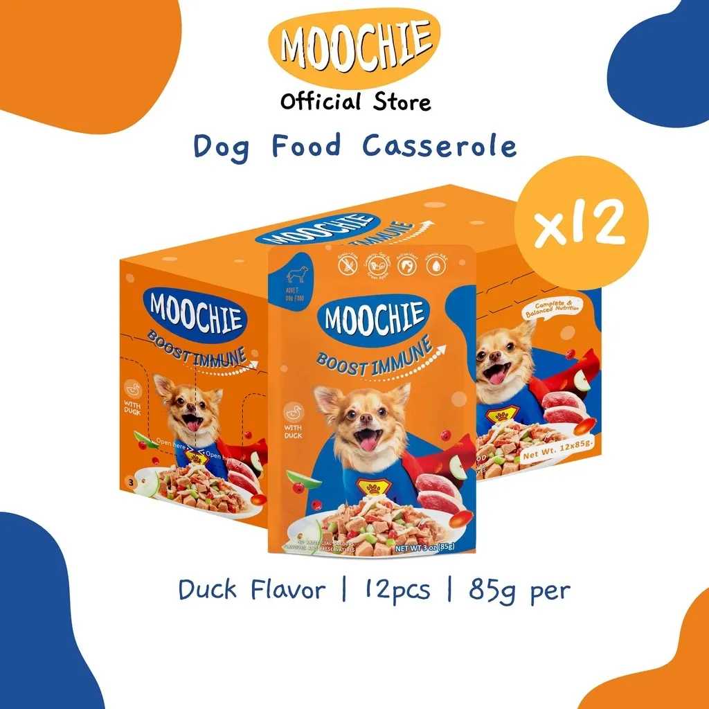 Moochie Value Box Wet Dog Food Casserole Boost Immune Duck Flavor 85g Pouch X12
