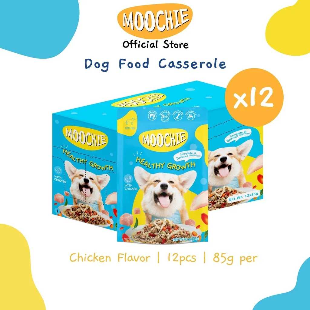 Moochie Value Box Wet Dog Food Casserole Healthy Growth Chicken Flavor 85g Pouch X12 for Puppy
