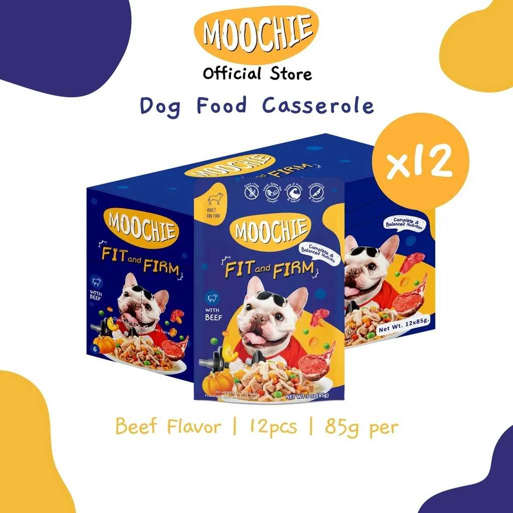 Moochie Value Box Wet Dog Food Casserole Fit & Firm Beef Flavor 85g Pouch X12