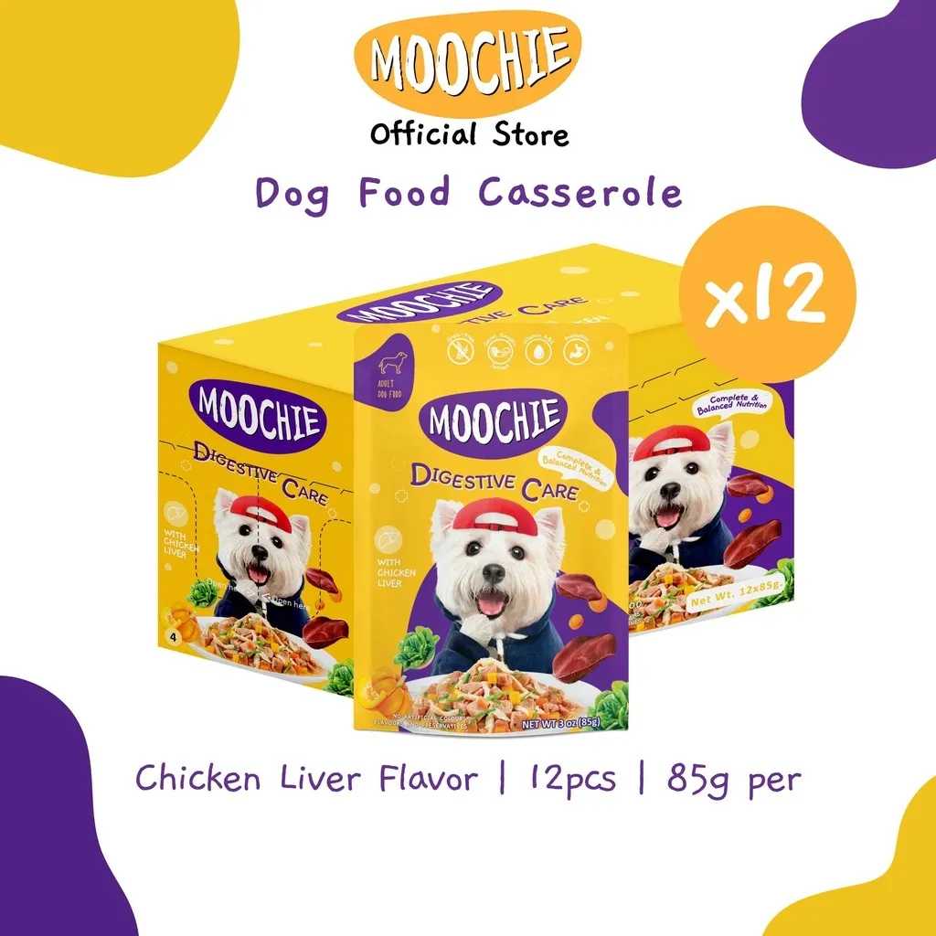 Moochie Value Box Wet Dog Food Casserole Digestive Care Chicken Liver Flavor 85g Pouch X12