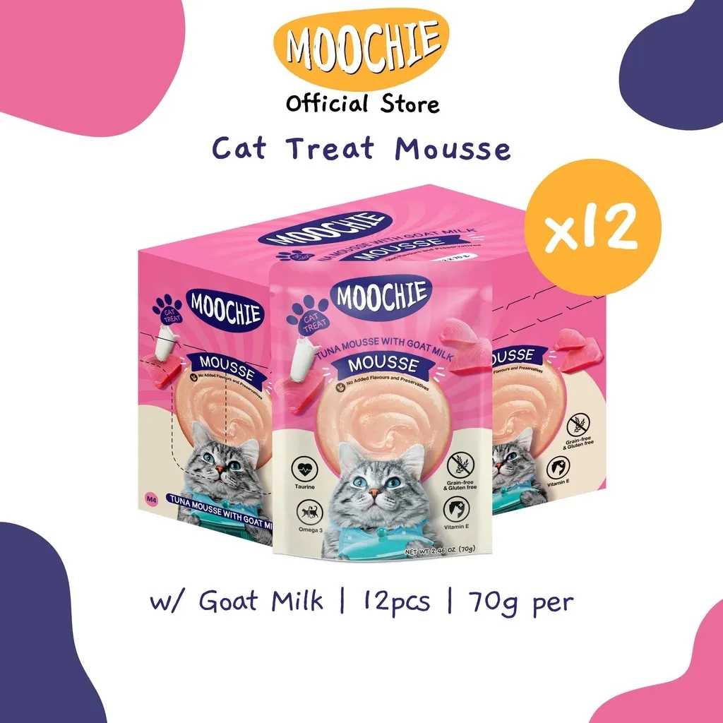 Moochie Value Box Wet Cat Treat Tuna Mousse W/ Goat Milk 70g Pouch X12
