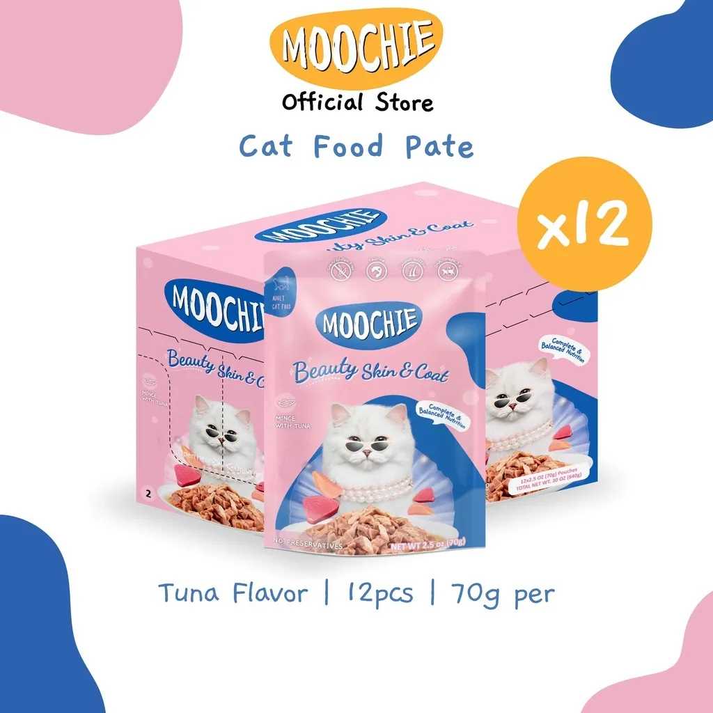 Moochie Value Box Wet Cat Food Mince Beauty Skin & Coat Tuna Flavor 70g Pouch X12