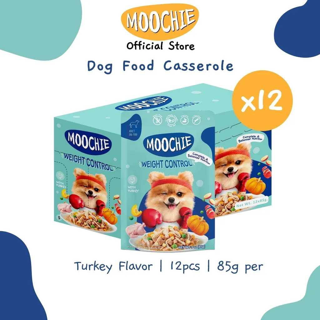 Moochie Value Box Wet Dog Food Casserole Weight Control Turkey Flavor 85g Pouch X12