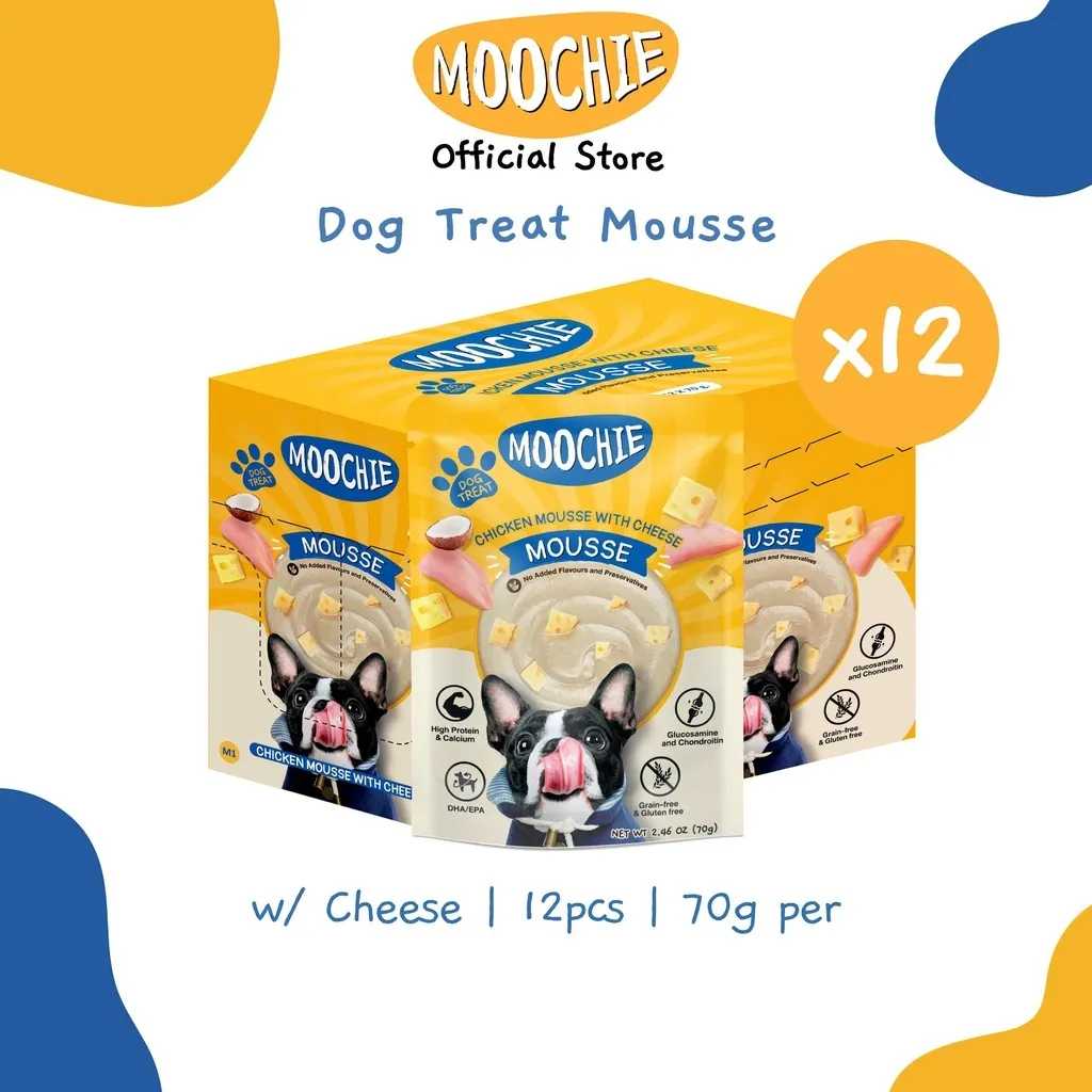 Moochie Value Box Wet Dog Treat Chicken Mousse W/ Cheese 70g Pouch X12