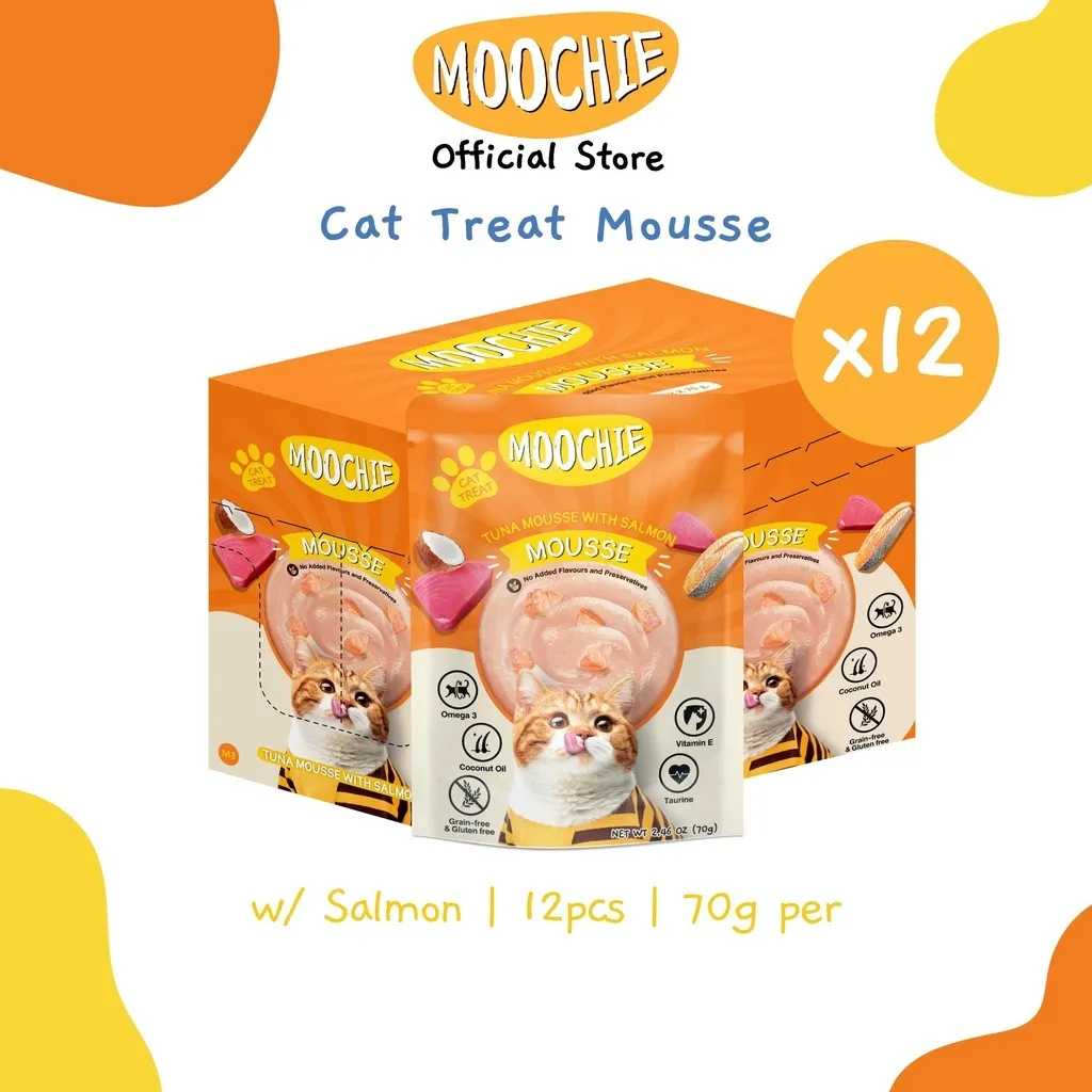 Moochie Value Box Wet Cat Treat Tuna Mousse W/ Salmon 70g Pouch X12