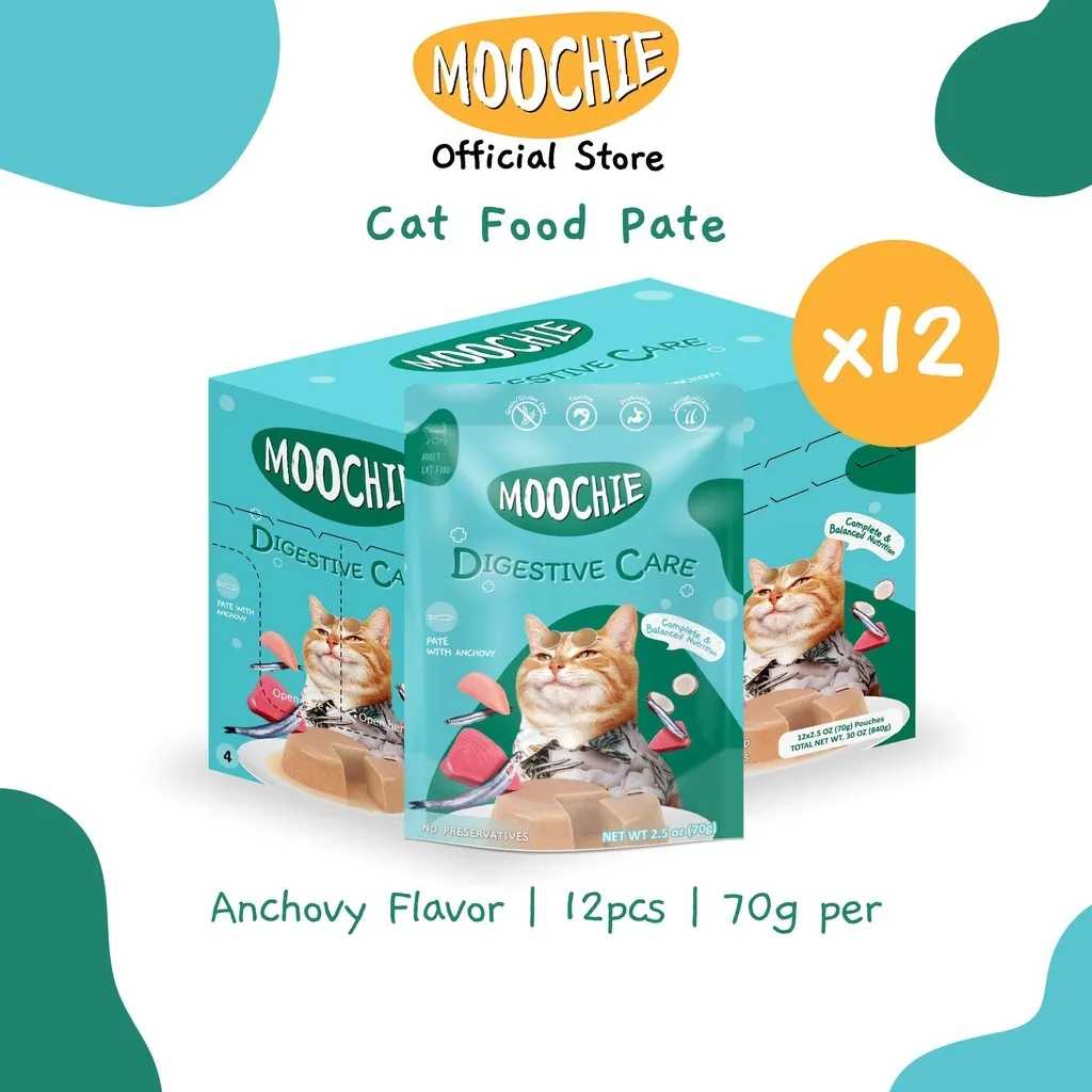 Moochie Value Box Wet Cat Food Pate Digestive Care Anchovy Flavor 70g Pouch X12